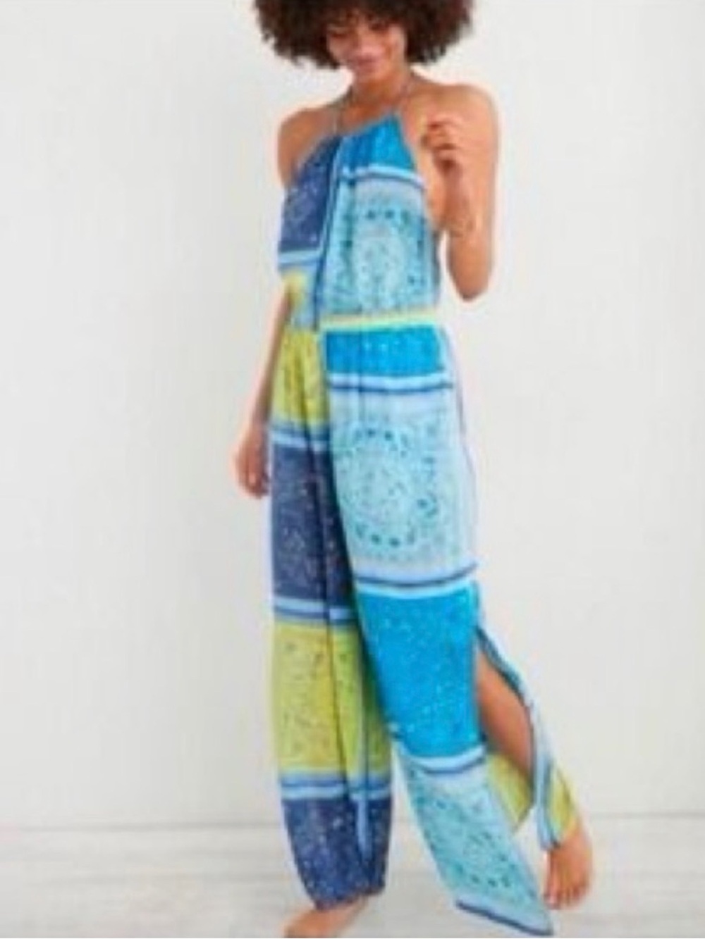 AERIE Patchwork Jumpsuit with Halter Neck